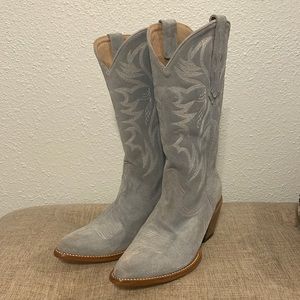 blue suede cowboy boots